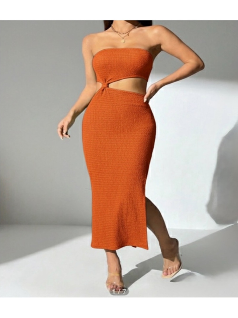 SHEIN Bright Orange Textured Strapless Dress